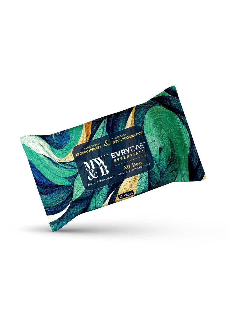إم دبليو آند بي مناديل الجسم MW&B EVRYDAE Essentials Alt Deo، 25 قطعة، برائحة تدوم طويلاً، مرطبة، منعشة، ومنظفة للنساء والرجال، برائحة الأوكالبتوس المنعشة، وشجرة الشاي، والليمون - Image 1